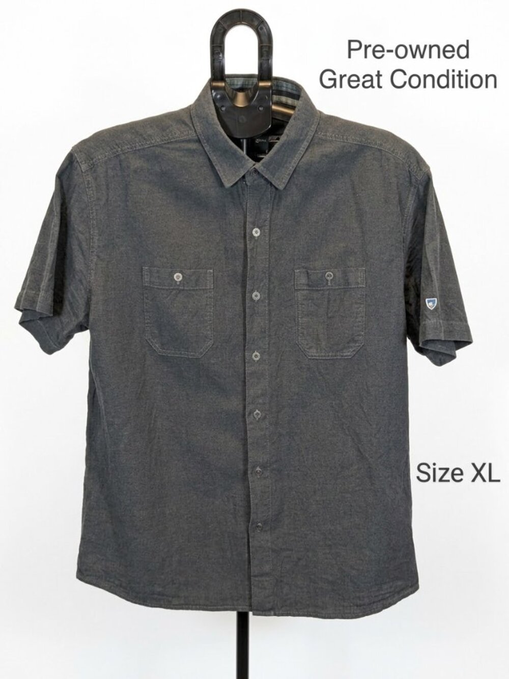 KÜHL Skorpio Short Sleeve Linen‐Cotton Shirt – Carbon Gray – Size XL